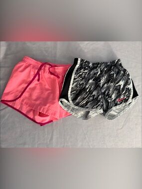 Nike Girls Bright Pink Running Shorts + Black Gray Camo Nike Shorts Set